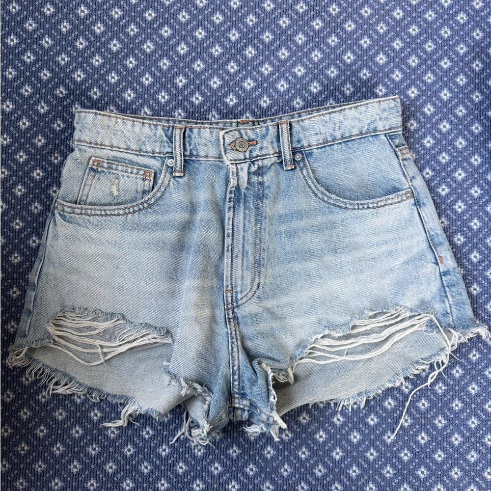 Zara Light Blue Distressed Jean Shorts